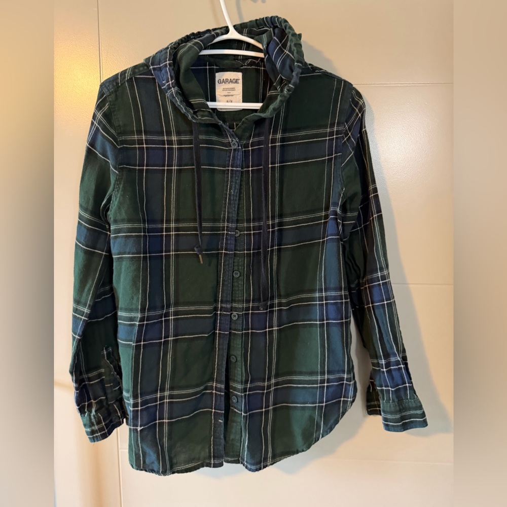 Garage Dark Green and Navy Plaid Hoodie